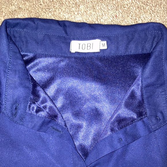 TOBI plain navy blue button up long sleeve dress with cinched waist, medium - Picture 4 of 15